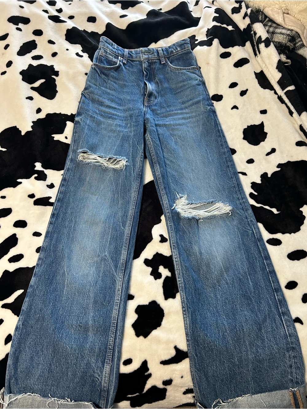 Zara Distressed Light Blue Wide-Leg Jeans